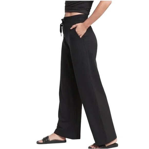 Athleta Coaster Luxe Wide Leg Pants Black Drawstring High Rise XL Tall - Picture 2 of 12